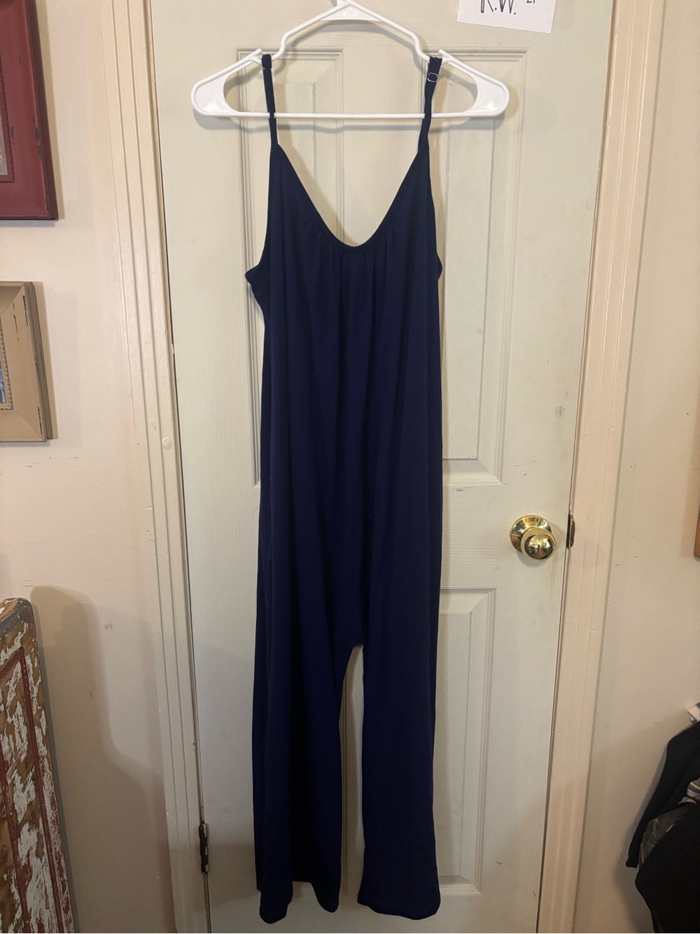 Navy Wide-Leg Jumpsuit with Adjustable Straps